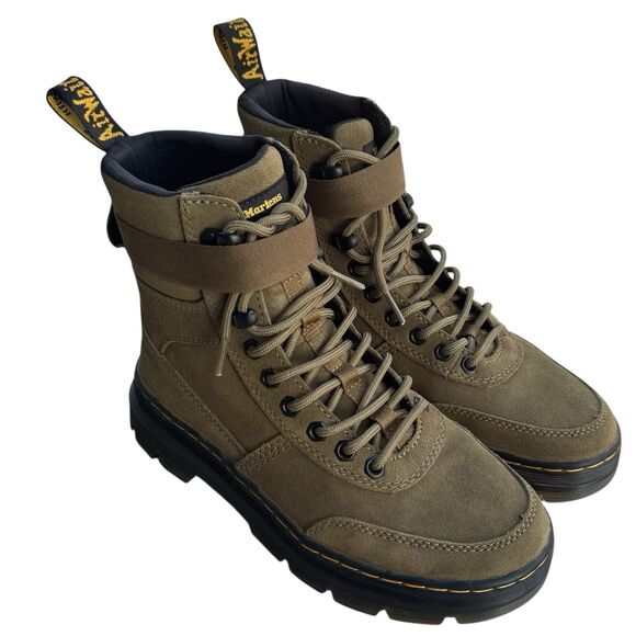 Dr. Martens Combs Tech Suede Boots Womens 7 Mens 6 Olive Green Combat Lace Up - Picture 2 of 10
